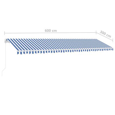 vidaXL Samostojeća tenda na ručno uvlačenje 600 x 300 cm plavo-bijela