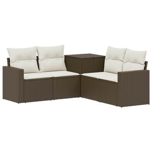 vidaXL Set sofe 5 kom. Smeđa i krem bijela Poli Rattan i čelik