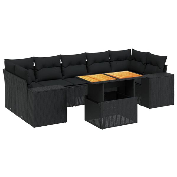 vidaXL 8-dijelni set vrtnih sofa od poliratana s jastucima crni
