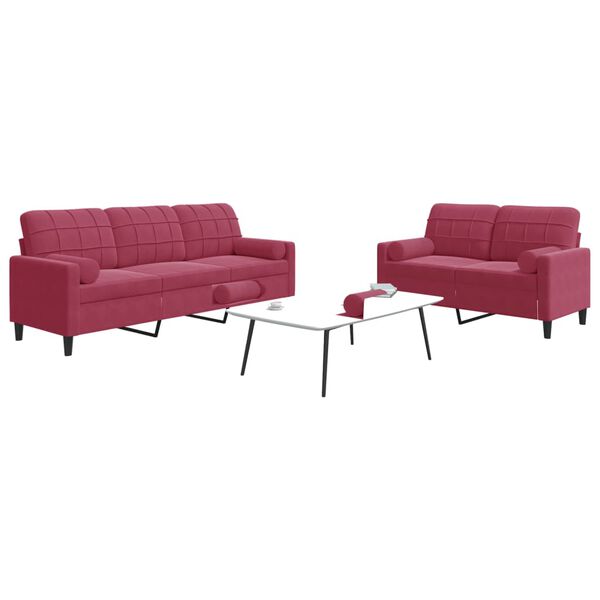 vidaXL 2-dijelni set sofa s jastucima crvena boja vina bar&scaron;unasti