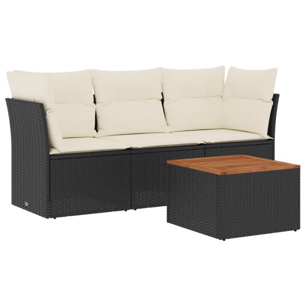 vidaXL 4-dijelni set vrtnih sofa od poliratana s jastucima crni