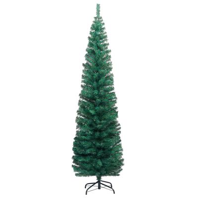 vidaXL Tanko umjetno osvijetljeno božićno drvce i kuglice zeleno 210cm
