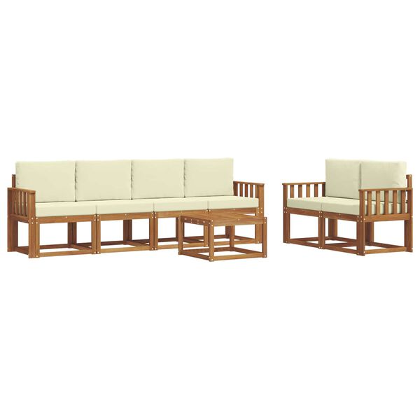 vidaXL Set vanjskih sofa 7 pcs Prirodna i krem Čvrsto drvo akacije