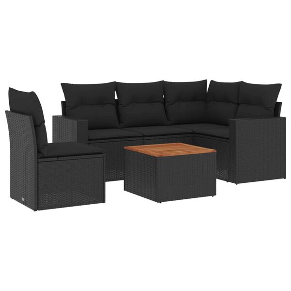 vidaXL 6-dijelni set vrtnih sofa s jastucima crni od poliratana