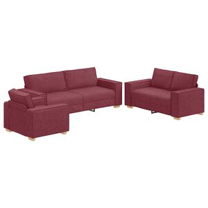 vidaXL Sofa 3 kom. Vinska crvena Platnasta tkanina