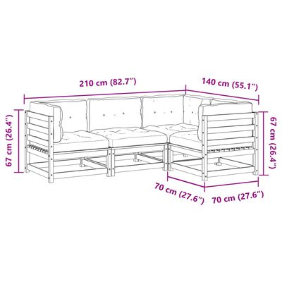 vidaXL 4-dijelni set vrtnih sofa od masivne borovine s jastucima