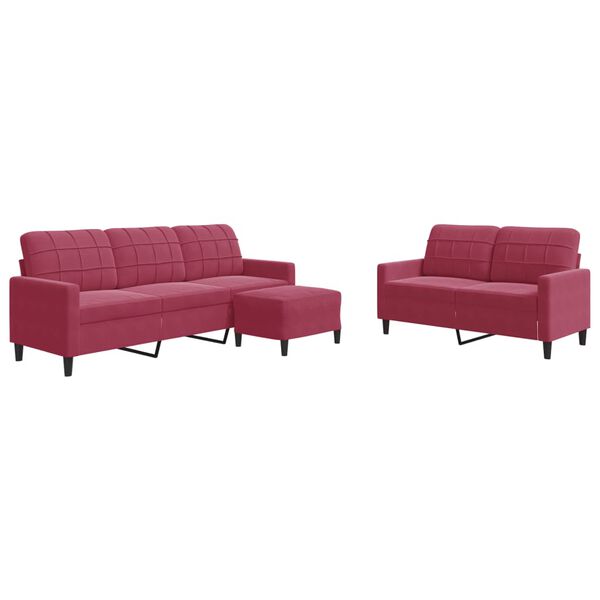 vidaXL 3-dijelni set sofa s jastucima crvena boja vina bar&scaron;unasti