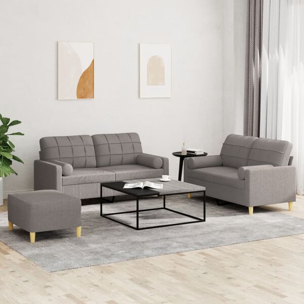 vidaXL 3-dijelni set sofa s jastucima smeđesivi od tkanine