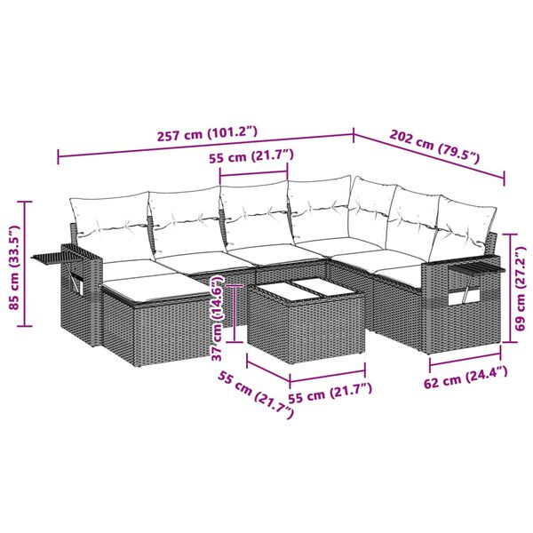 vidaXL 8-dijelni set vrtnih sofa od poliratana s jastucima svjetlosivi