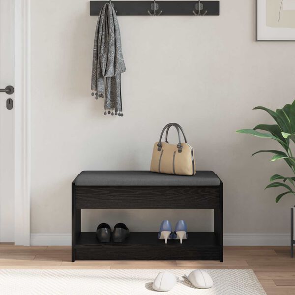 vidaXL Klupa za hodnik s jastukom s policom Crni Hrast 83 x 38 x 45 cm