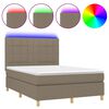 vidaXL Krevet box spring s madracem LED smeđesivi 140x190 cm tkanina