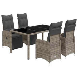 vidaXL 5-dijelni vrtni bistro set od poliratana s jastucima sivi