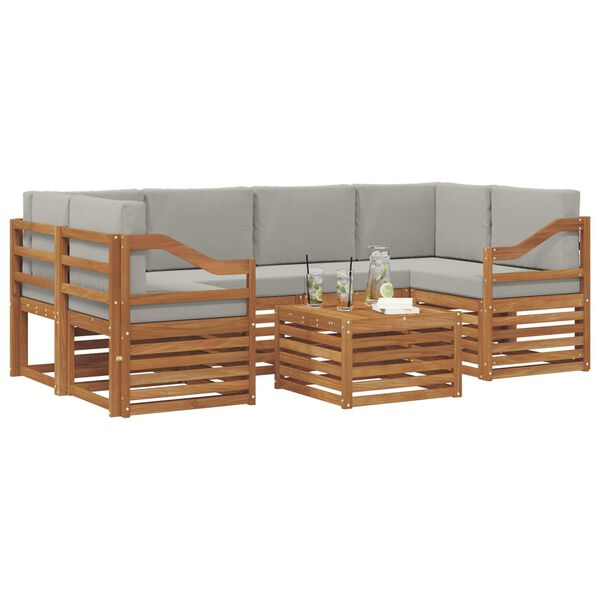 vidaXL Setovi sofa 7 pcs Prirodna i svijetlo siva Čvrsto drvo akacije