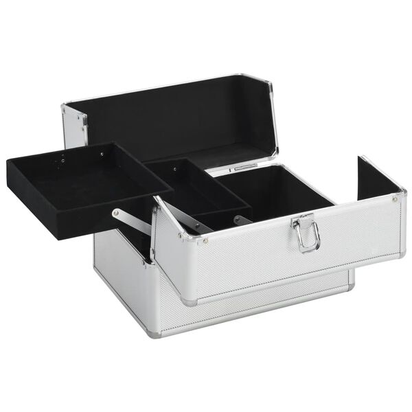 vidaXL Kovčeg za šminku 22 x 30 x 21 cm srebrni aluminijski