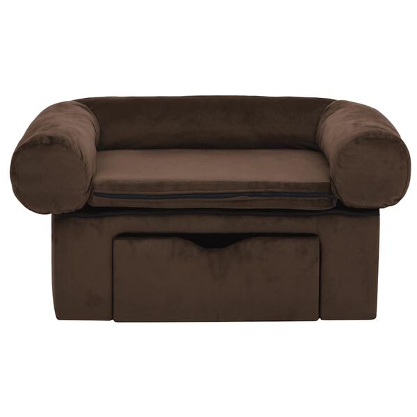 vidaXL Sofa za pse s ladicom smeđa 75 x 50 x 38 cm plišana