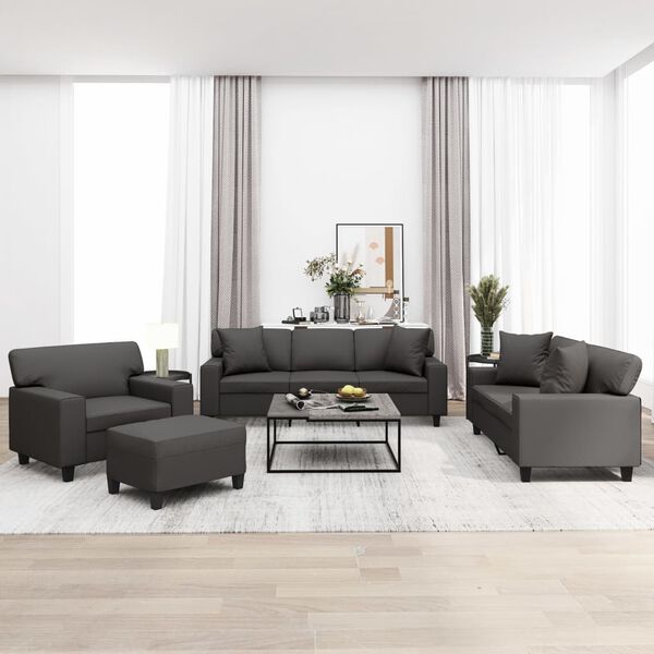 vidaXL 4-dijelni set sofa s jastucima sivi od umjetne kože