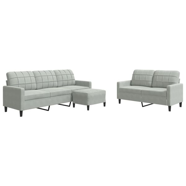vidaXL 3-dijelni set sofa s jastucima svjetlosivi baršunasti