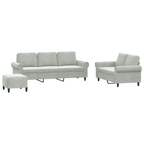 vidaXL 3-dijelni set sofa s jastucima svjetlosivi bar&scaron;unasti
