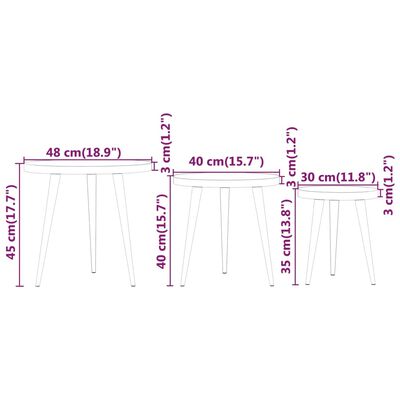 vidaXL 3-dijelni set bočnih stolića svjetlosmeđi od MDF-a i željeza