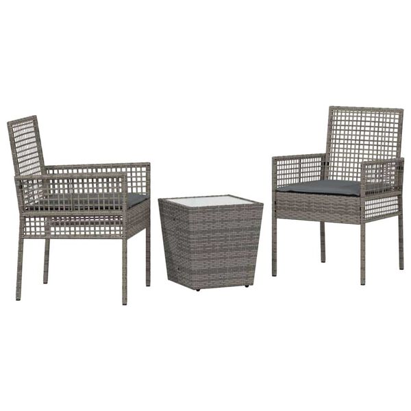 vidaXL Bistro set za vrt 3 pcs Siva Poli ratan