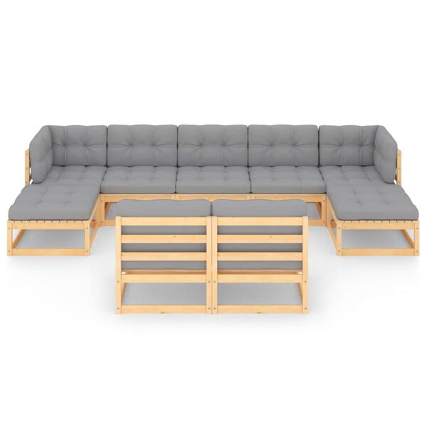 vidaXL 9-dijelna vrtna garnitura od masivne borovine s jastucima