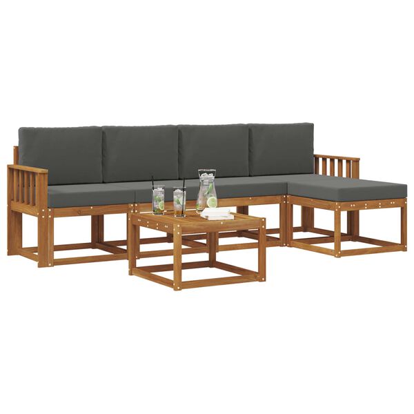 vidaXL Set vanjskih sofa 6 pcs Prirodna i antracit Čvrsto drvo akacije
