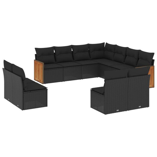 vidaXL 11-dijelni set vrtnih sofa od poliratana s jastucima crni