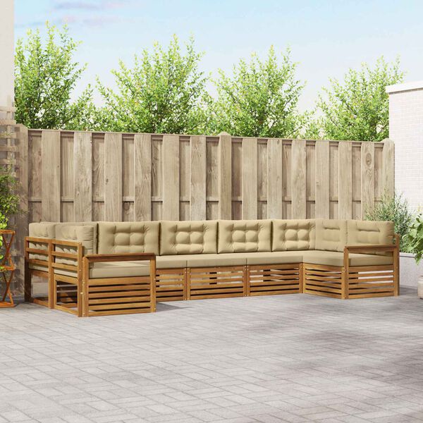 vidaXL Setovi sofa s jastukom 7 pcs Prirodna i bež Čvrsto drvo akacije