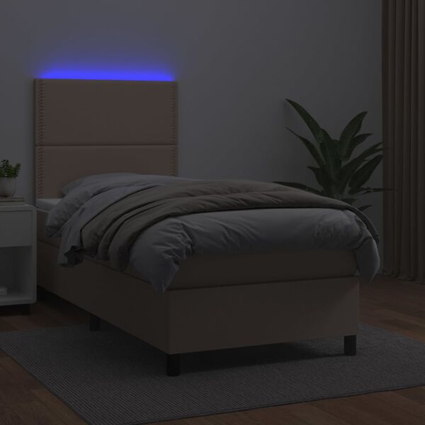 vidaXL Krevet box spring madrac LED cappuccino 90x190cm umjetna koža