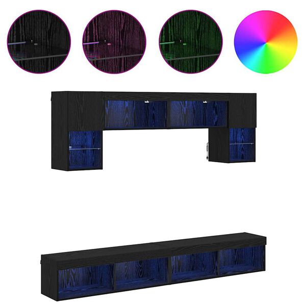 vidaXL TV zidne jedinice s LED-om 6 pcs Crni hrast Konstruirano drvo
