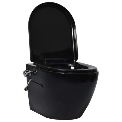 vidaXL Zidna WC školjka s ugradbenim vodokotlićem keramička crna