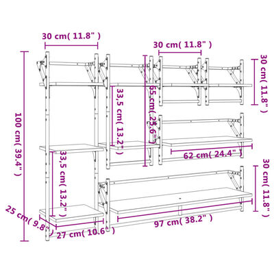 vidaXL 6-dijelni set zidnih polica siva boja hrasta konstruirano drvo