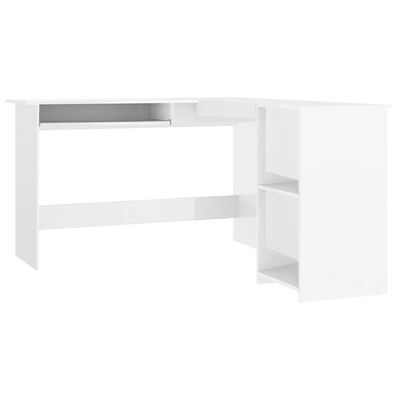 vidaXL Kutni radni stol visoki sjaj bijeli 120 x 140 x 75 cm iverica