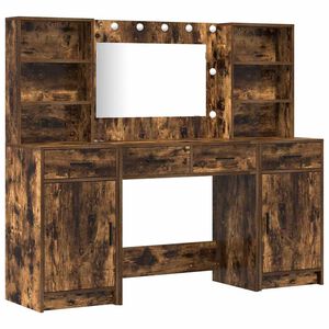 vidaXL Set stola za oblačenje s LED s ladicama 3 pcs Dimljeni hrast