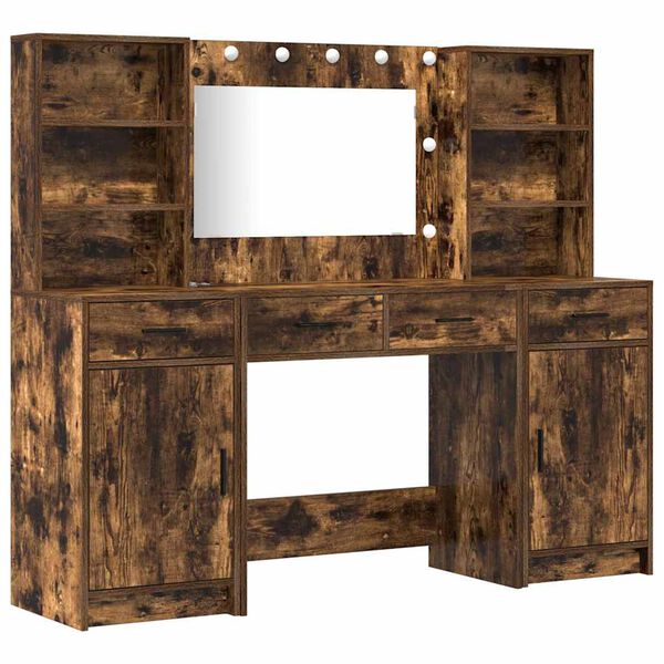 vidaXL Set stola za oblačenje s LED s ladicama 3 pcs Dimljeni hrast