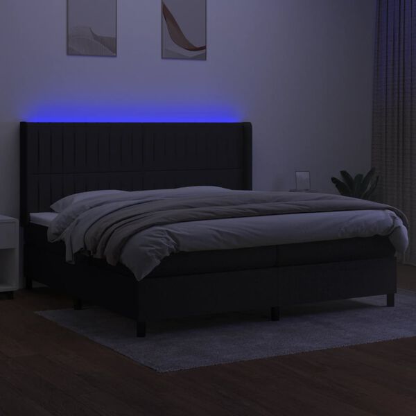 vidaXL Krevet box spring s madracem LED crni 200x200 cm od tkanine
