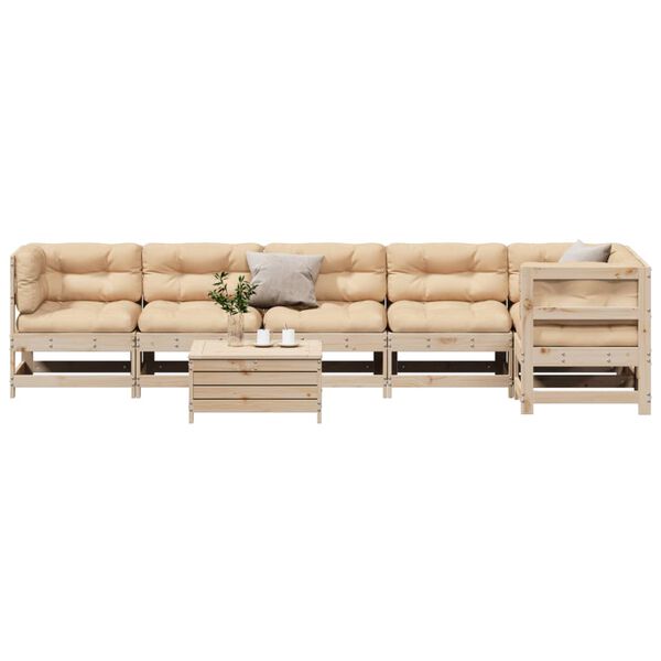 vidaXL 7-dijelna vrtna garnitura od masivne borovine s jastucima