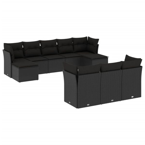 vidaXL 10-dijelni set vrtnih sofa s jastucima crni od poliratana