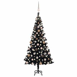 vidaXL Umjetno osvijetljeno božićno drvce s kuglicama crno 120 cm PVC