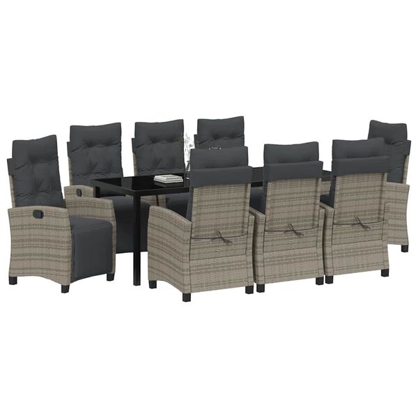 vidaXL Vrtni set za objed s jastukom 9 pcs Siva poliratan