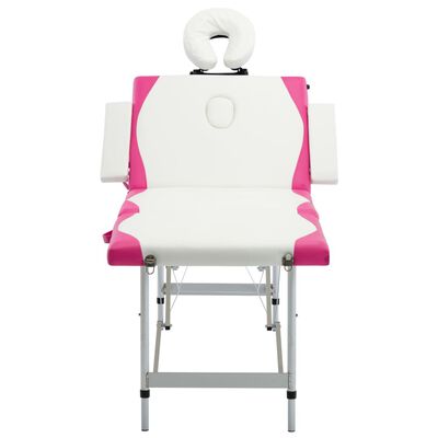 vidaXL Sklopivi stol za masažu s 4 zone aluminijski bijelo-ružičasti