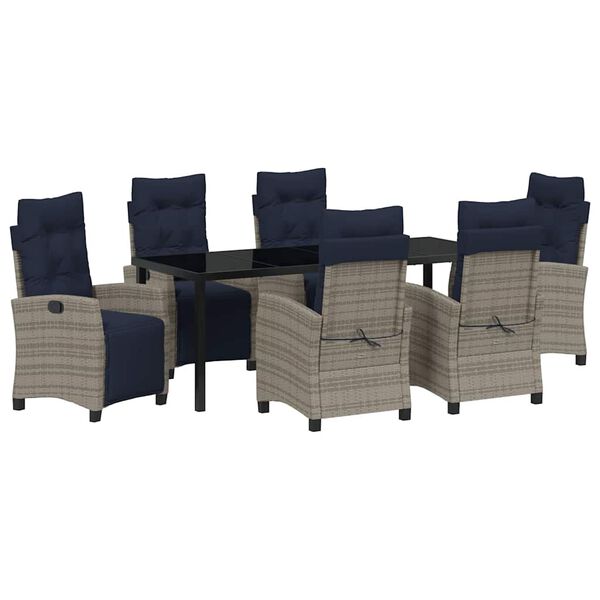 vidaXL Vrtni set za objed s jastukom 7 pcs Siva poliratan