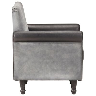 vidaXL Zaobljena fotelja od prave kože i platna crna