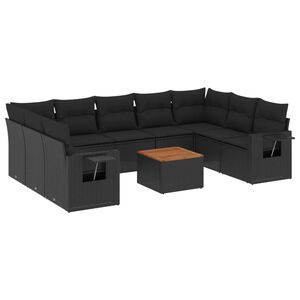 vidaXL 10-dijelni set vrtnih sofa s jastucima crni od poliratana