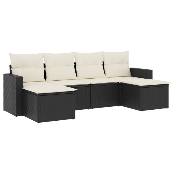 vidaXL 6-dijelni set vrtnih sofa s jastucima crni od poliratana