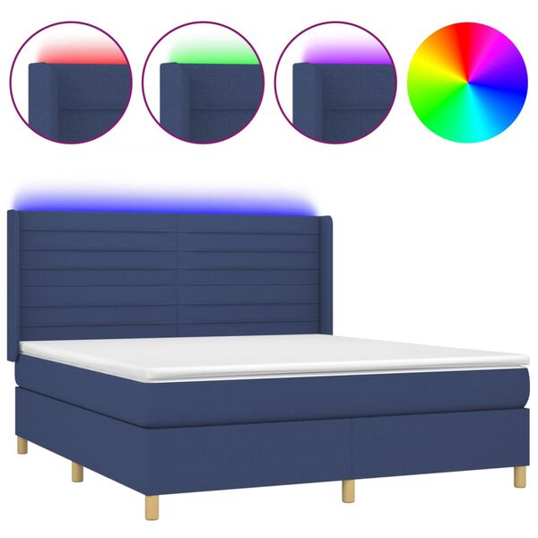 vidaXL Krevet box spring s madracem LED plavi 180x200 cm od tkanine