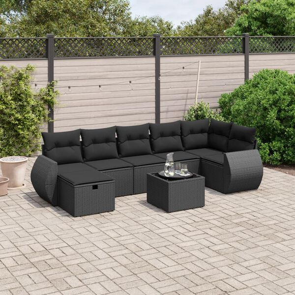 vidaXL 8-dijelni set vrtnih sofa od poliratana s jastucima crni