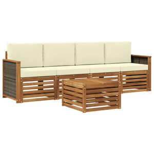 vidaXL Set vanjskih sofa 5 kom. Prirodna i krem Čvrsto drvo akacije