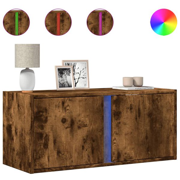 vidaXL Zidni TV ormarić s LED svjetlima boja hrasta 80x31x35 cm