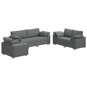 vidaXL Sofa 3 pcs Tamno siva Platnasta tkanina